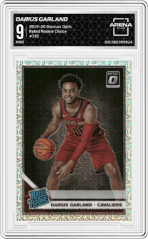 Darius Garland  from the 2019-20 Panini Donruss Optic set featuring a Choice parallel graded by Arena Club and given an overall grade of 9.