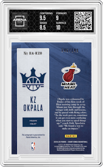KZ Okpala from the 2019-20 Panini Court Kings set graded by Arena Club and given an overall grade of 9.