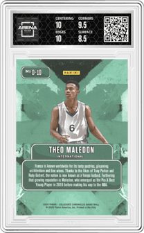 Theo Maledon from the 2020 Panini Prizm Draft Picks Collegiate set graded by Arena Club and given an overall grade of 9.