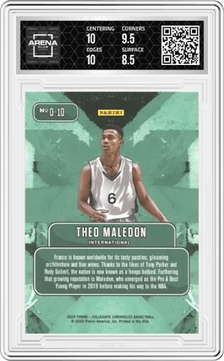 Theo Maledon from the 2020 Panini Prizm Draft Picks Collegiate set graded by Arena Club and given an overall grade of 9.