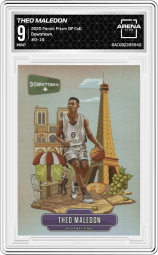 Theo Maledon from the 2020 Panini Prizm Draft Picks Collegiate set graded by Arena Club and given an overall grade of 9.