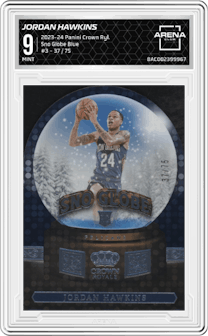 Jordan Hawkins from the 2023-24 Panini Crown Royale  set featuring a Blue parallel graded by Arena Club and given an overall grade of 9.