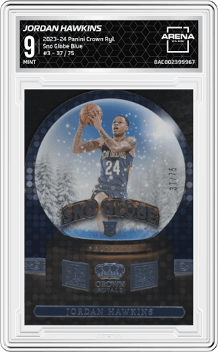 Jordan Hawkins from the 2023-24 Panini Crown Royale  set featuring a Blue parallel graded by Arena Club and given an overall grade of 9.