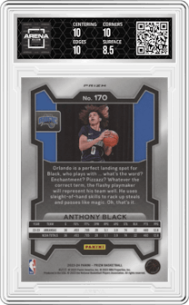 Anthony Black from the 2023-24 Panini Prizm set featuring a Silver Prizm  parallel graded by Arena Club and given an overall grade of 9.