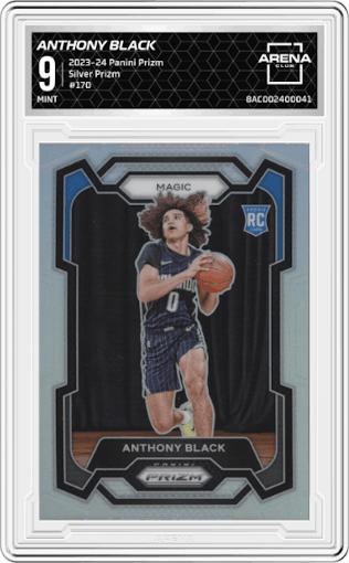 Anthony Black from the 2023-24 Panini Prizm set featuring a Silver Prizm  parallel graded by Arena Club and given an overall grade of 9.