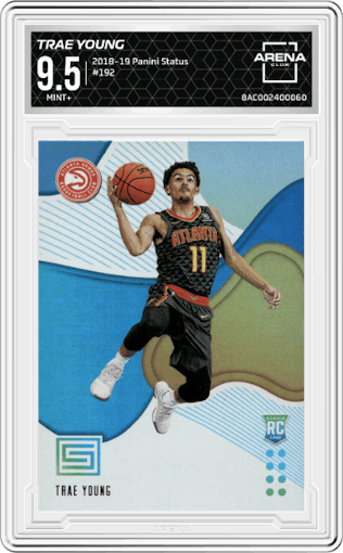 Trae Young from the 2018-19 Panini Status set graded by Arena Club and given an overall grade of 9.5.