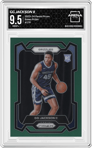 GG Jackson II from the 2023-24 Panini Prizm set featuring a Green Prizm parallel graded by Arena Club and given an overall grade of 9.5.