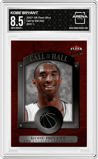 Kobe Bryant from the 2007-08 Fleer Ultra set graded by Arena Club and given an overall grade of 8.5.