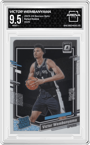 Victor Wembanyama from the 2023-24 Donruss Optic set graded by Arena Club and given an overall grade of 9.5.