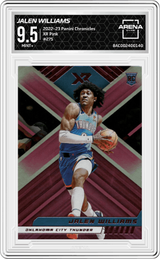 Jalen Williams from the 2022-23 Panini Chronicles  set featuring a Pink parallel graded by Arena Club and given an overall grade of 9.5.