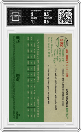 Anthony Rendon  from the 2023 Topps Chrome Platinum Anniversary set featuring a Rose Gold Mini-Diamond Refractor parallel graded by Arena Club and given an overall grade of 9.