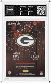 Jordan Love/AJ Dillon from the 2020 Panini Donruss set graded by Arena Club and given an overall grade of 8.5.