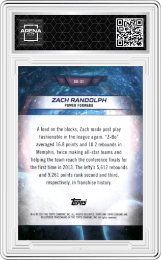 Zach Randolph from the 2023-24 Topps Chrome Cosmic set featuring a Superfractor parallel graded by Arena Club.