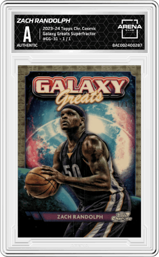 Zach Randolph from the 2023-24 Topps Chrome Cosmic set featuring a Superfractor parallel graded by Arena Club.