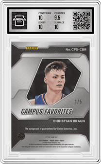 Christian Braun from the 2024 Panini Prizm Draft Picks set featuring a Black Gold Prizm parallel graded by Arena Club and given an overall grade of 10.