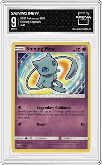 Shining Mew from the 2017 Pokemon S&M set graded by Arena Club and given an overall grade of 9.
