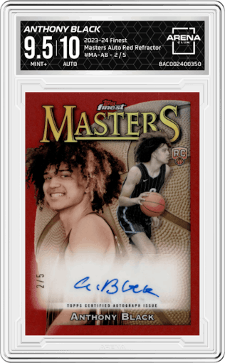 Anthony Black from the 2023-24 Finest set featuring a Red Refractor parallel graded by Arena Club and given an overall grade of 9.5.
