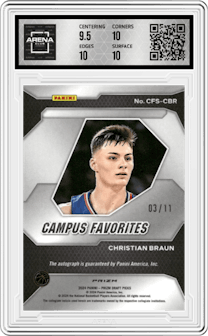 Christian Braun from the 2024 Panini Prizm Draft Picks set featuring a Red Shimmer parallel graded by Arena Club and given an overall grade of 10.