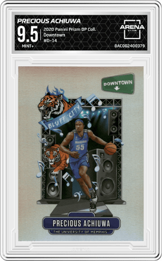 Precious Achiuwa from the 2020 Panini Prizm Draft Picks Collegiate set graded by Arena Club and given an overall grade of 9.5.