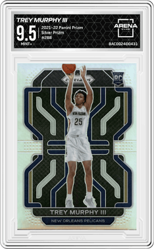 Trey Murphy III from the 2021-22 Panini Prizm  set featuring a Silver Prizm parallel graded by Arena Club and given an overall grade of 9.5.