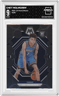 Chet Holmgren from the 2022-23 Panini Mosaic set graded by Arena Club and given an overall grade of 9.