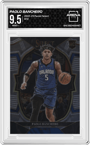 Paolo Banchero from the 2022-23 Panini Select set graded by Arena Club and given an overall grade of 9.5.