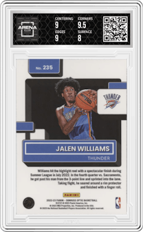 Jalen Williams from the 2022-23 Panini Donruss Optic  set graded by Arena Club and given an overall grade of 8.5.
