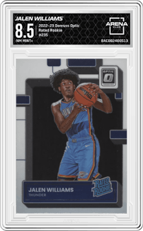 Jalen Williams from the 2022-23 Panini Donruss Optic  set graded by Arena Club and given an overall grade of 8.5.