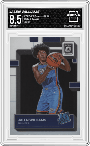 Jalen Williams from the 2022-23 Panini Donruss Optic  set graded by Arena Club and given an overall grade of 8.5.