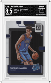 Chet Holmgren from the 2022-23 Panini Donruss Optic  set graded by Arena Club and given an overall grade of 8.5.
