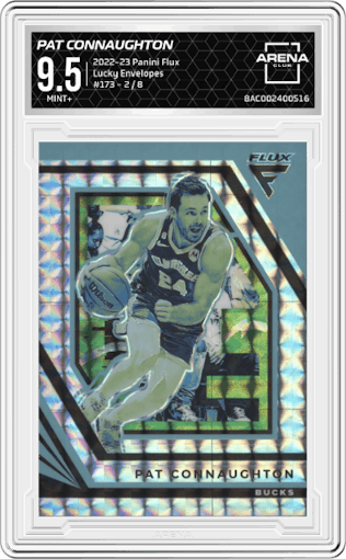 Pat Connaughton from the 2022-23 Panini Flux set featuring a Lucky Envelopes parallel graded by Arena Club and given an overall grade of 9.5.