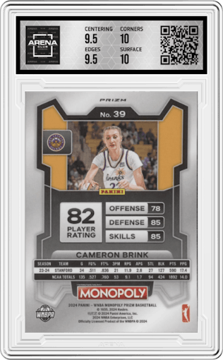 Cameron Brink from the 2024 Panini Prizm Monopoly WNBA set featuring a Red Classic Icons  parallel graded by Arena Club and given an overall grade of 10.