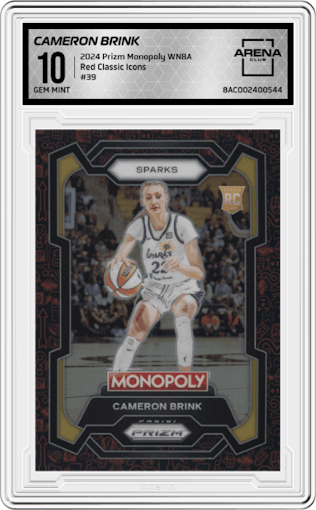 Cameron Brink from the 2024 Panini Prizm Monopoly WNBA set featuring a Red Classic Icons  parallel graded by Arena Club and given an overall grade of 10.