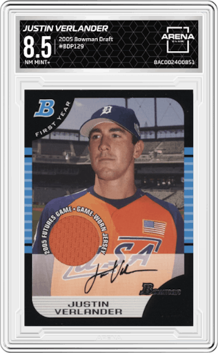 Justin Verlander from the 2005 Bowman Draft Picks & Prospects set graded by Arena Club and given an overall grade of 8.5.
