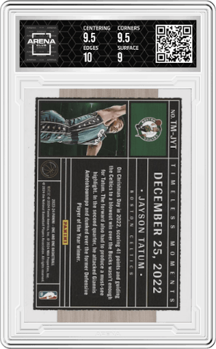 Jayson Tatum from the 2023-24 Panini One and One set graded by Arena Club and given an overall grade of 9.5.
