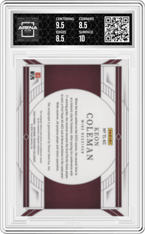 Keon Coleman from the 2024 Panini National Treasures Collegiate set graded by Arena Club and given an overall grade of 9.