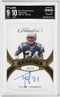 Ty Law from the 2017 Panini Flawless set graded by Arena Club and given an overall grade of 9.