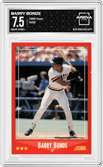 Barry Bonds from the 1988 Score set graded by Arena Club and given an overall grade of 7.5.