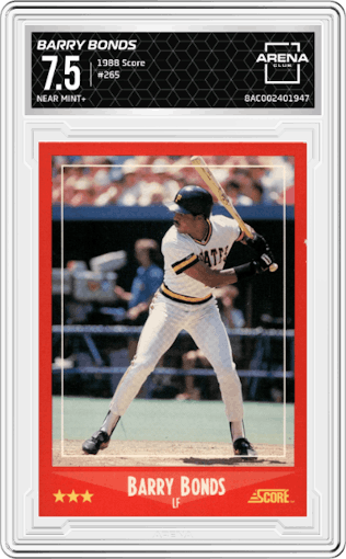 Barry Bonds from the 1988 Score set graded by Arena Club and given an overall grade of 7.5.