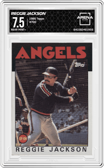 Reggie Jackson from the 1986 Topps set graded by Arena Club and given an overall grade of 7.5.