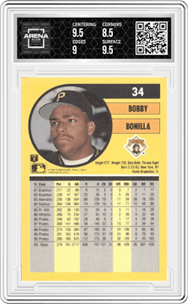 Bobby Bonilla from the 1991 Fleer set graded by Arena Club and given an overall grade of 9.