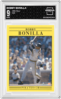 Bobby Bonilla from the 1991 Fleer set graded by Arena Club and given an overall grade of 9.