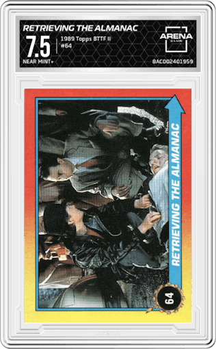 Retrieving the Almanac from the 1989 Topps Back to the Future Part II set graded by Arena Club and given an overall grade of 7.5.