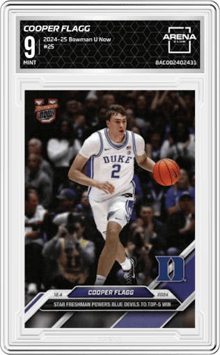 Cooper Flagg from the 2024-25 Bowman U Now set graded by Arena Club and given an overall grade of 9.