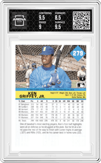 Ken Griffey, Jr. from the 1992 Fleer set graded by Arena Club and given an overall grade of 9.