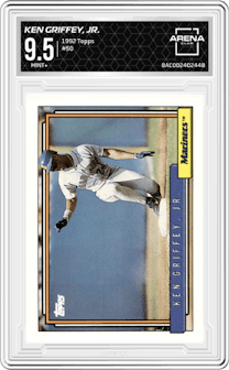 Ken Griffey, Jr. from the 1992 Topps set graded by Arena Club and given an overall grade of 9.5.