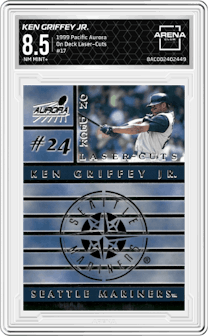 Ken Griffey Jr. from the 1999 Pacific Aurora set graded by Arena Club and given an overall grade of 8.5.