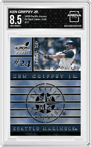 Ken Griffey Jr. from the 1999 Pacific Aurora set graded by Arena Club and given an overall grade of 8.5.