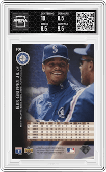 Ken Griffey Jr.  from the 1995 Upper Deck set featuring a Electric Diamond parallel graded by Arena Club and given an overall grade of 9.