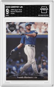 Ken Griffey Jr.  from the 1995 Upper Deck set featuring a Electric Diamond parallel graded by Arena Club and given an overall grade of 9.